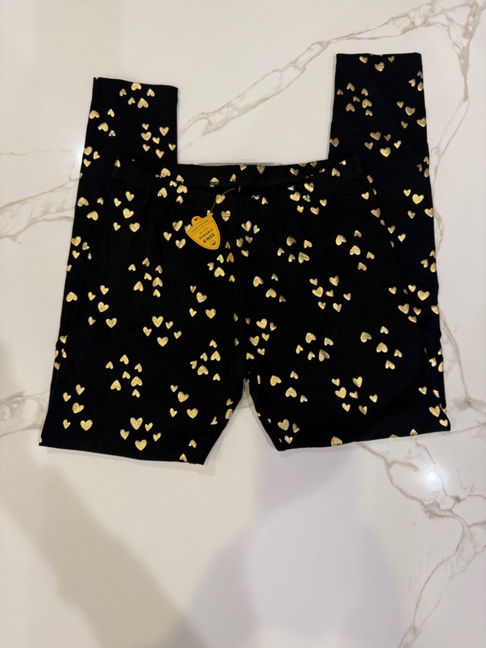 Cat & Jack Black Leggings with Gold Heart Print